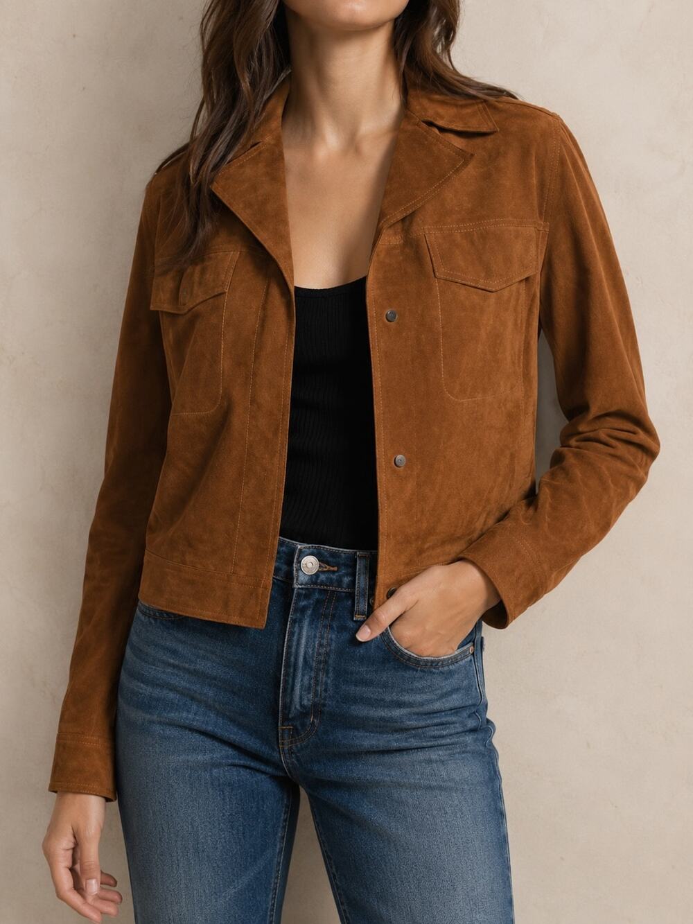 Vince Suede Leather Moto Jacket Tan Women’s Medium Zip Sleeve Snap Pockets